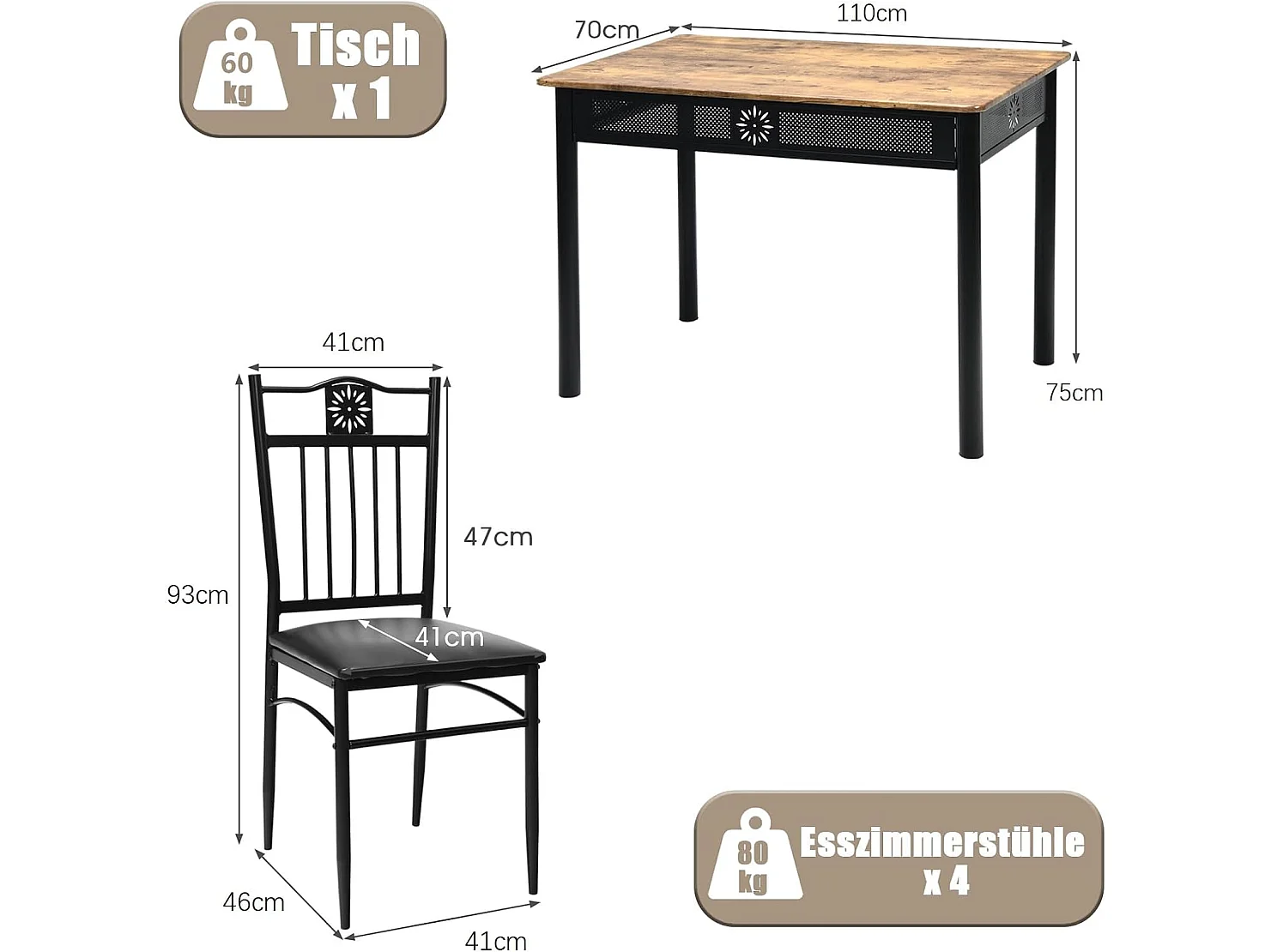 Esstisch-Set TI88498 (5 teilig)