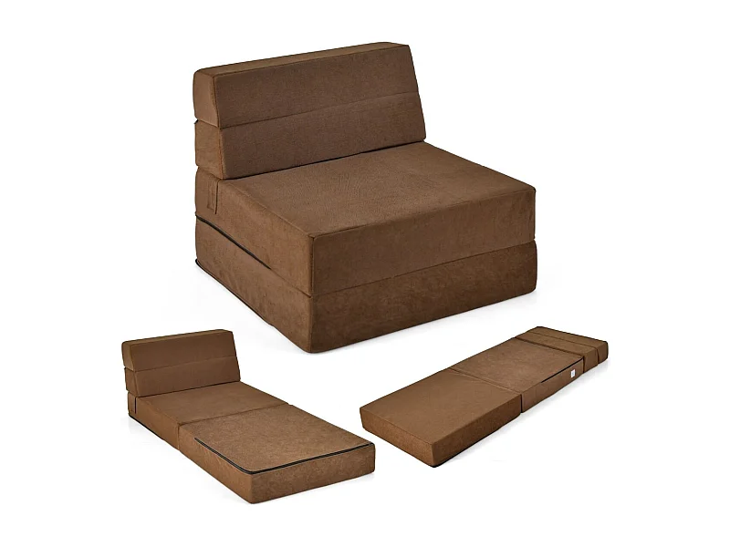 3 in 1 Klappbares Schlafsofa mit Waschbarem Bezug Extra Dick Schaumstoff (15cm) Braun