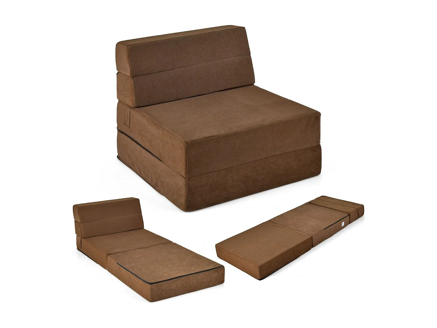 3 in 1 Klappbares Schlafsofa mit Waschbarem Bezug Extra Dick Schaumstoff (15cm) Braun