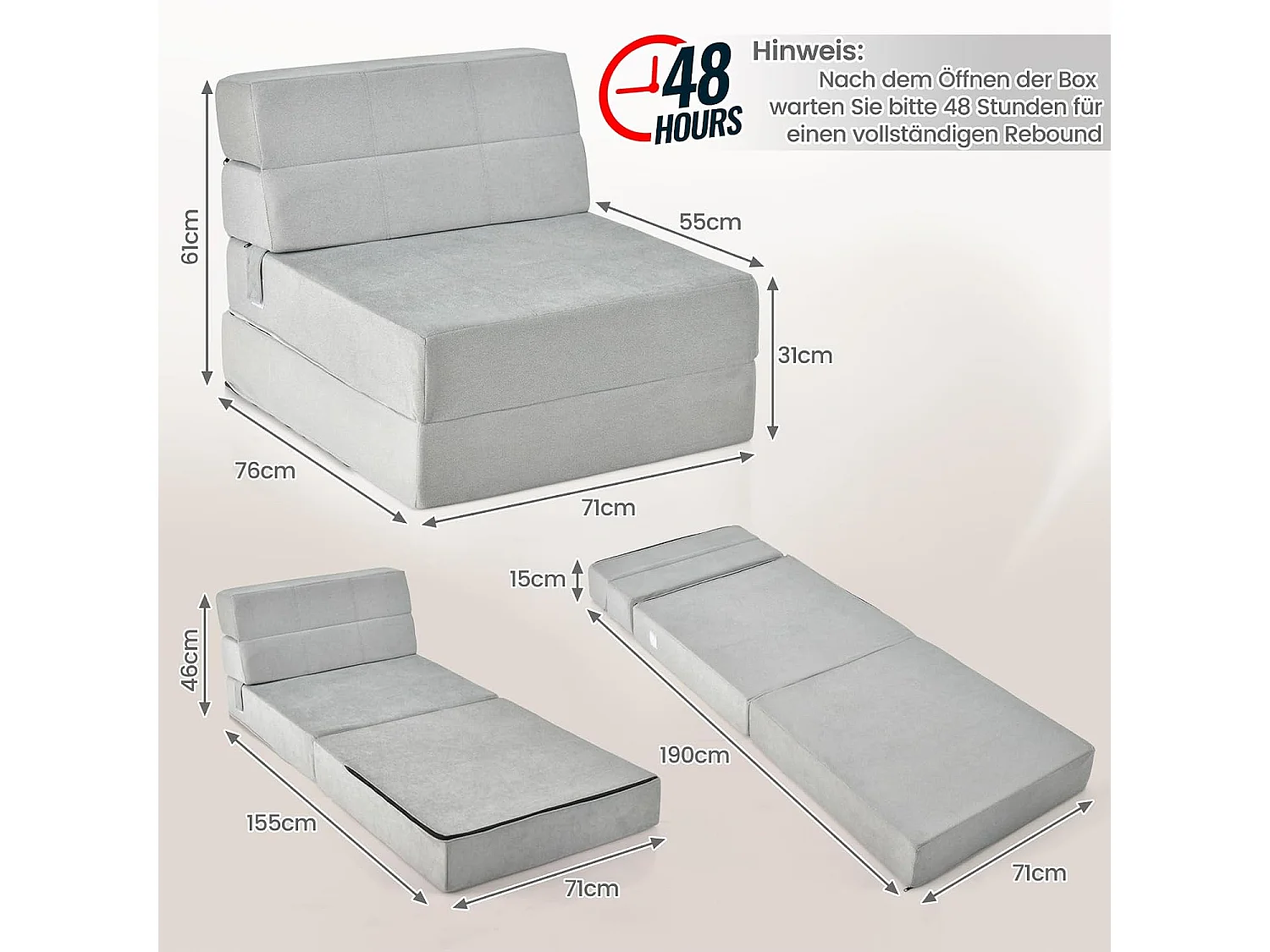 Ausziehsofa aus Schaumstoff, 3-in-1-Sofa, 71 x 76 x 61 cm