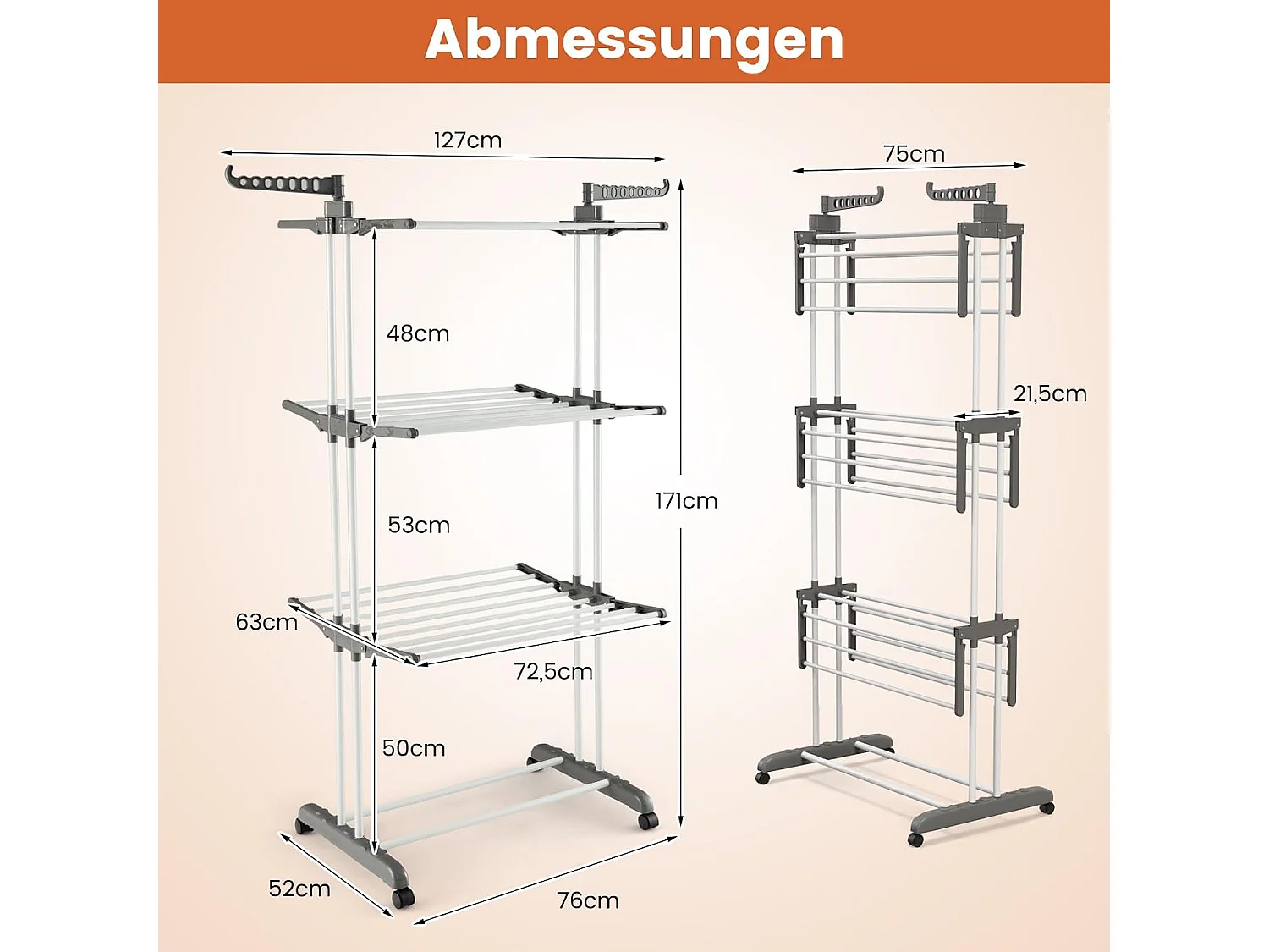 Wäscheständer 4-Stufig mit Rollen