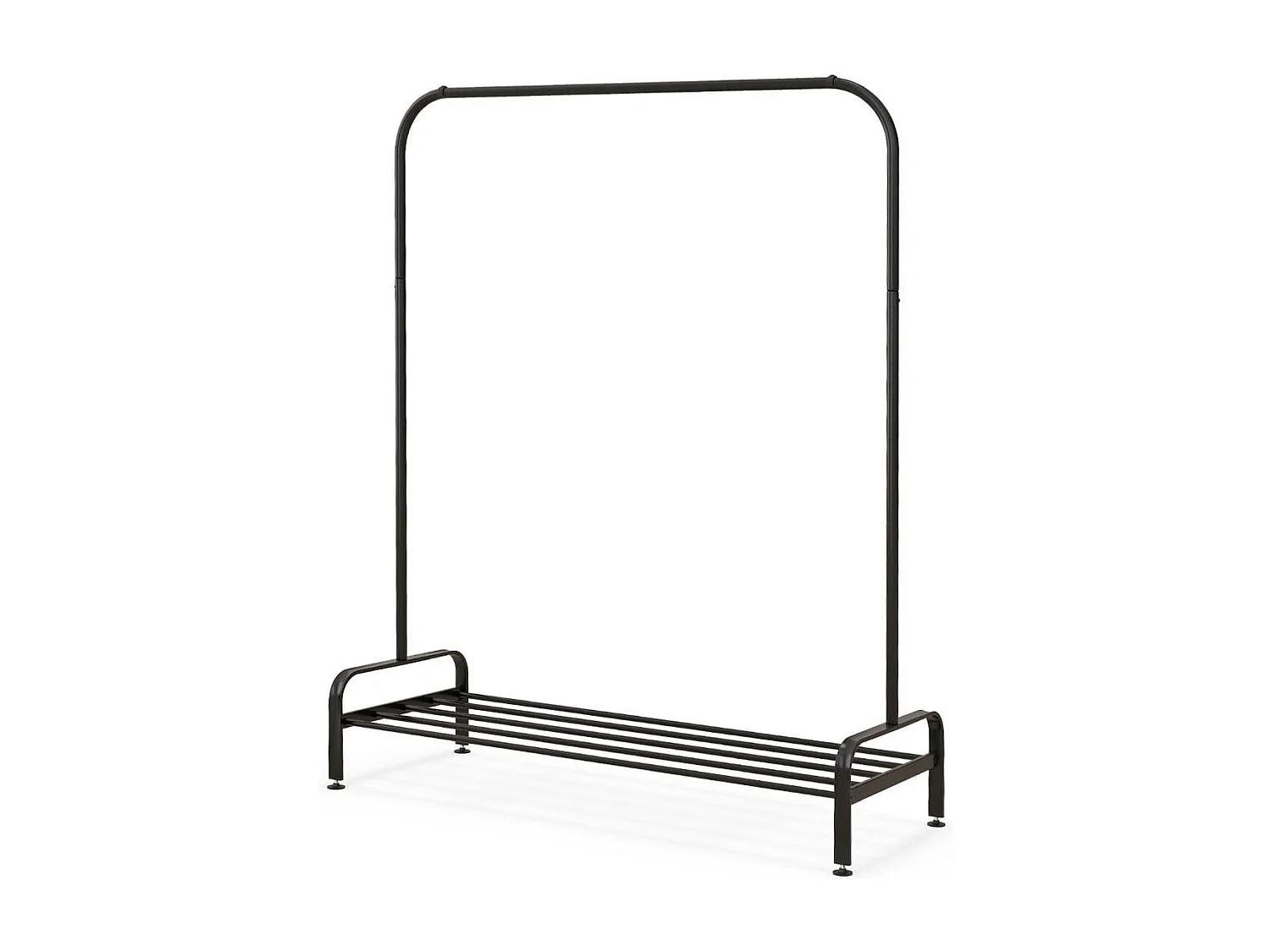 Rella appendiabiti in metallo con barra e ripiano piedini regolabili, Stand appendiabiti da terra Nero