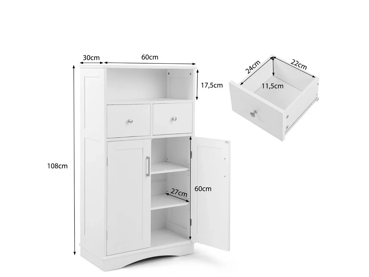Freistehender Schrank Kommode 60 x 30 x 108 cm