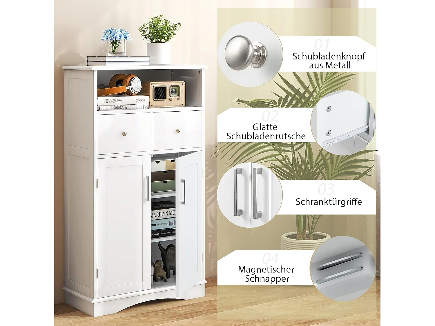 Freistehender Schrank Kommode 60 x 30 x 108 cm