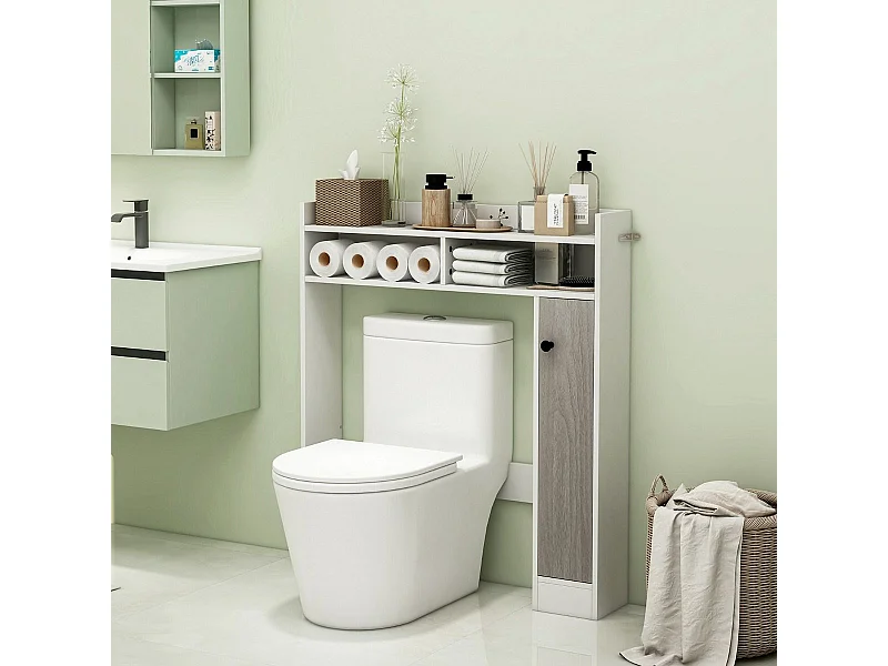 Toilettenschrank Bad Überbauschrank mit Verstellbaren Regalböden Weiß