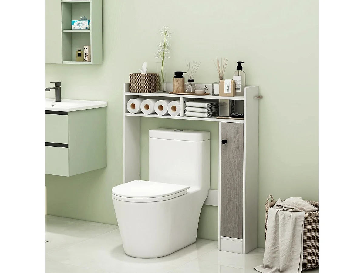 Toilettenschrank Bad Überbauschrank mit Verstellbaren Regalböden Weiß