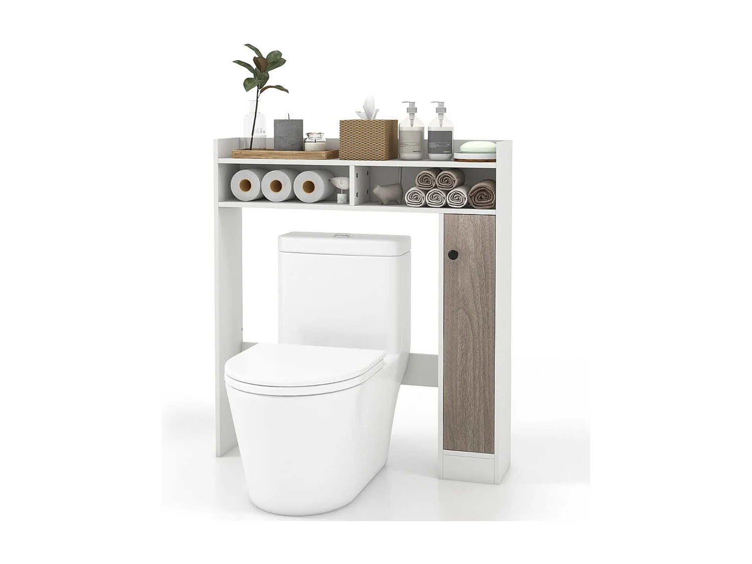 Toilettenschrank Bad Überbauschrank mit Verstellbaren Regalböden Weiß