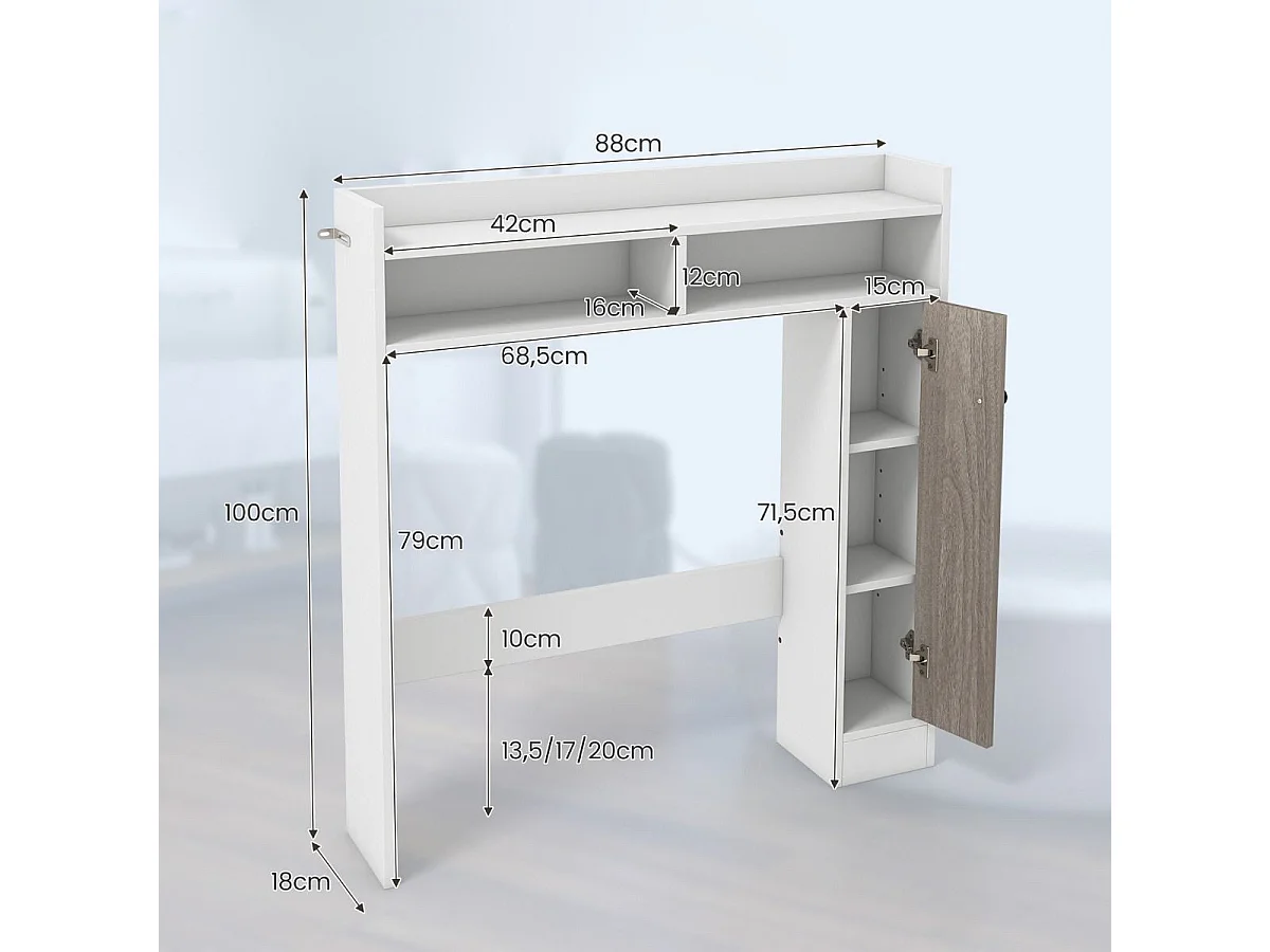Toilettenschrank Bad Überbauschrank mit Verstellbaren Regalböden Weiß
