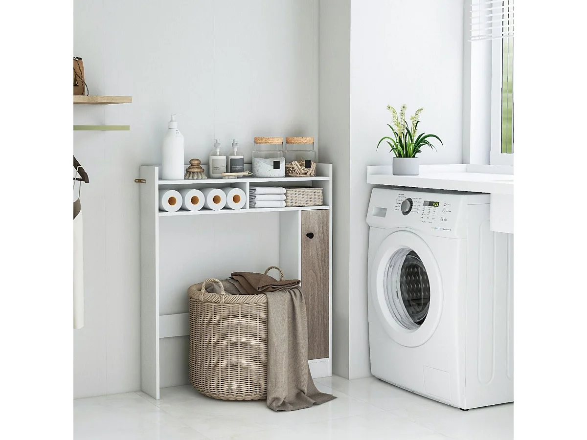 Toilettenschrank Bad Überbauschrank mit Verstellbaren Regalböden Weiß