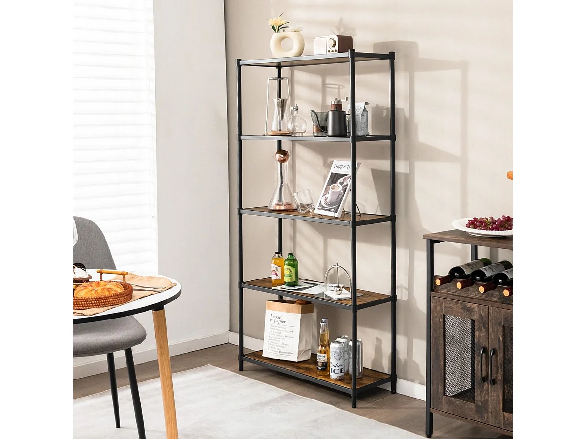 Bibliothèque Style Industriel à 5 Niveaux 80x29x154CM Étagère de Rangement avec Dispositifs Anti-basculement Pieds Réglables Noir