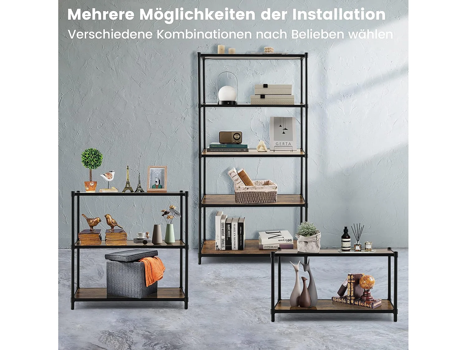 Bibliothèque Style Industriel à 5 Niveaux 80x29x154CM Étagère de Rangement avec Dispositifs Anti-basculement Pieds Réglables Noir