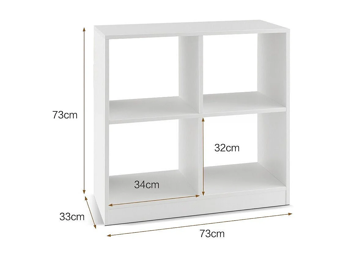 Bücherregal aus Holz mit 4 Fächern Würfelregal & Kippschutz 73 x 33 x 73 cm weiß