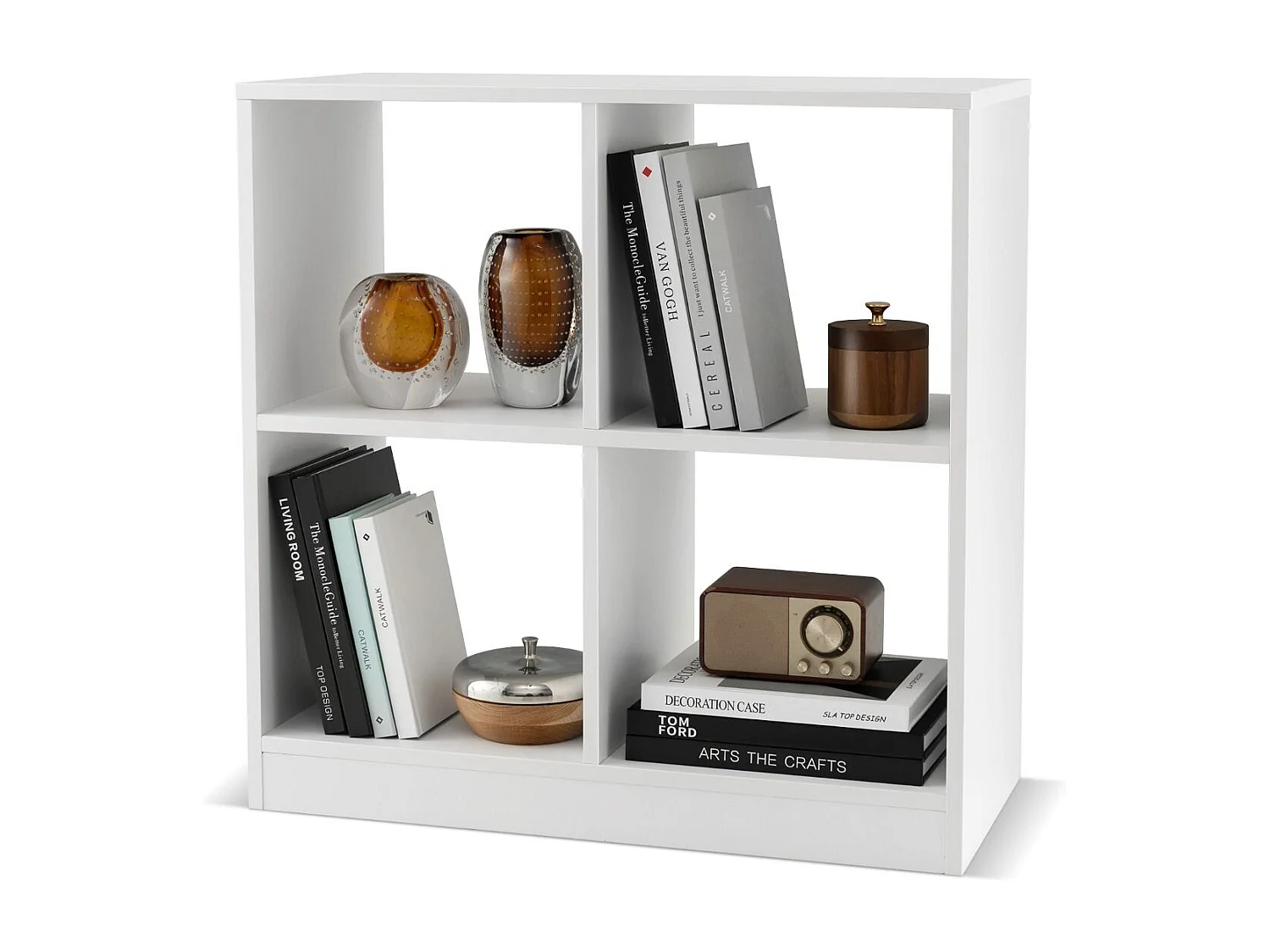 Bücherregal aus Holz mit 4 Fächern Würfelregal & Kippschutz 73 x 33 x 73 cm weiß