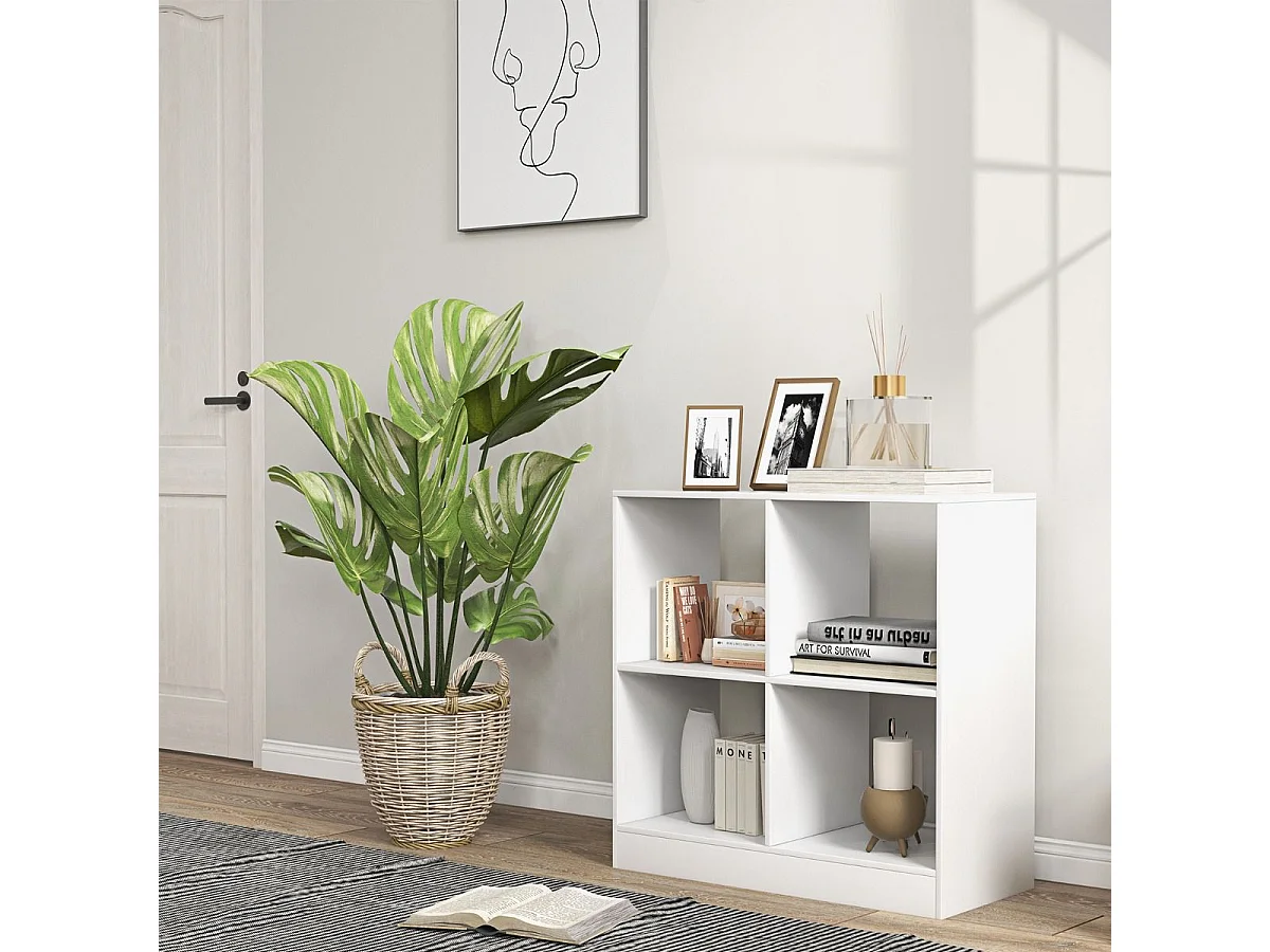 Bücherregal aus Holz mit 4 Fächern Würfelregal & Kippschutz 73 x 33 x 73 cm weiß