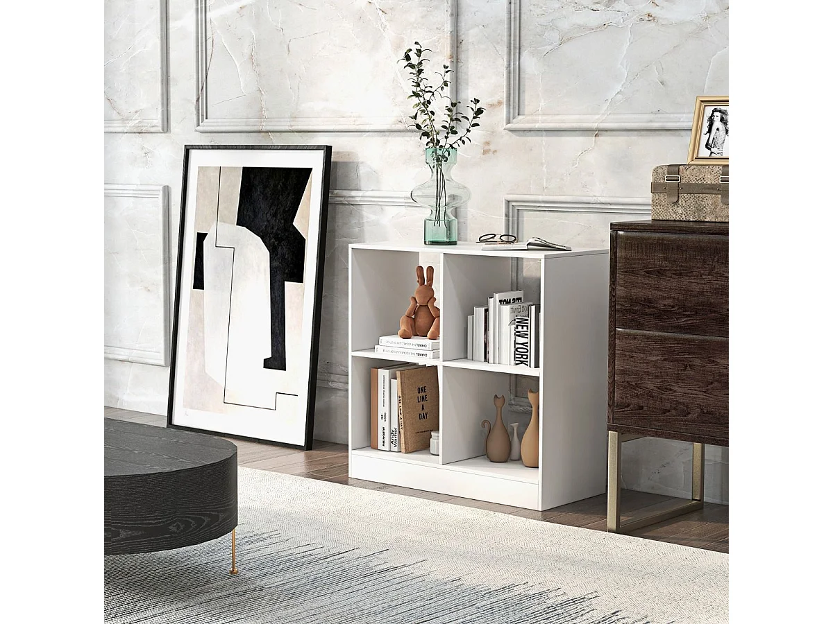 Bücherregal aus Holz mit 4 Fächern Würfelregal & Kippschutz 73 x 33 x 73 cm weiß