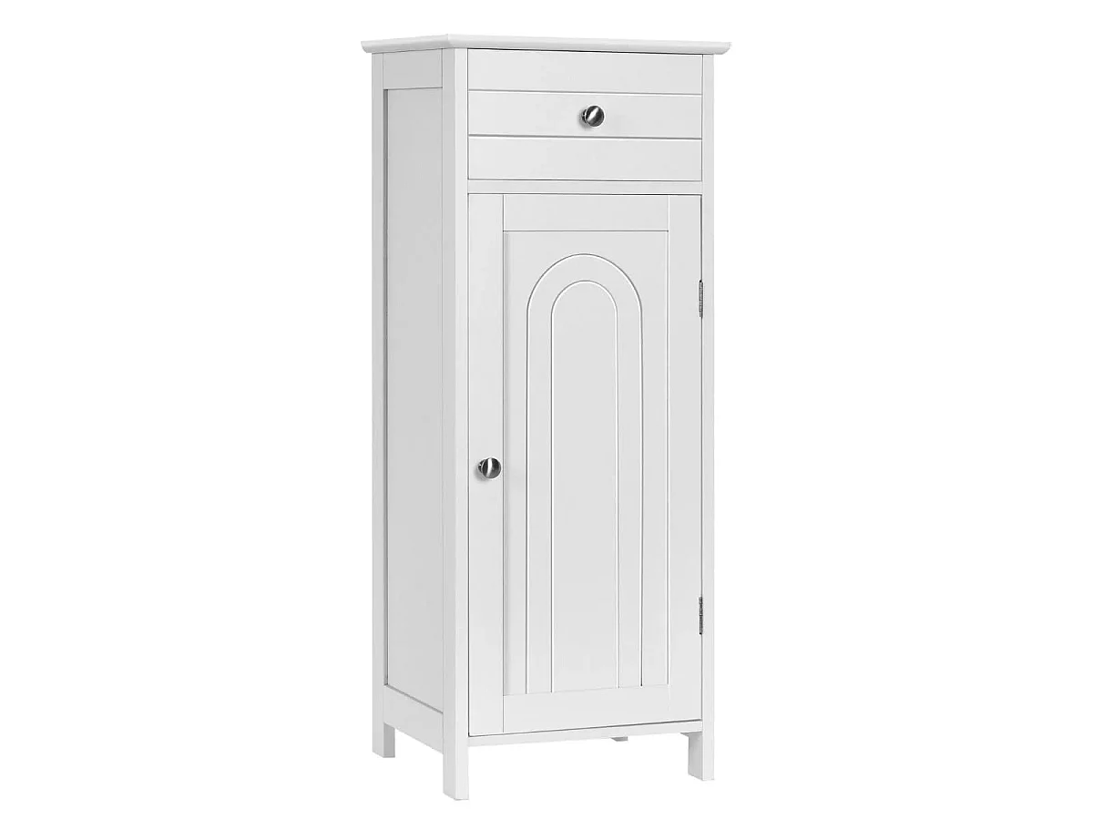 Armadio del bagno con anta singolae e 2 mensole regolabili, Organizer verticale per bagno e salone Bianco