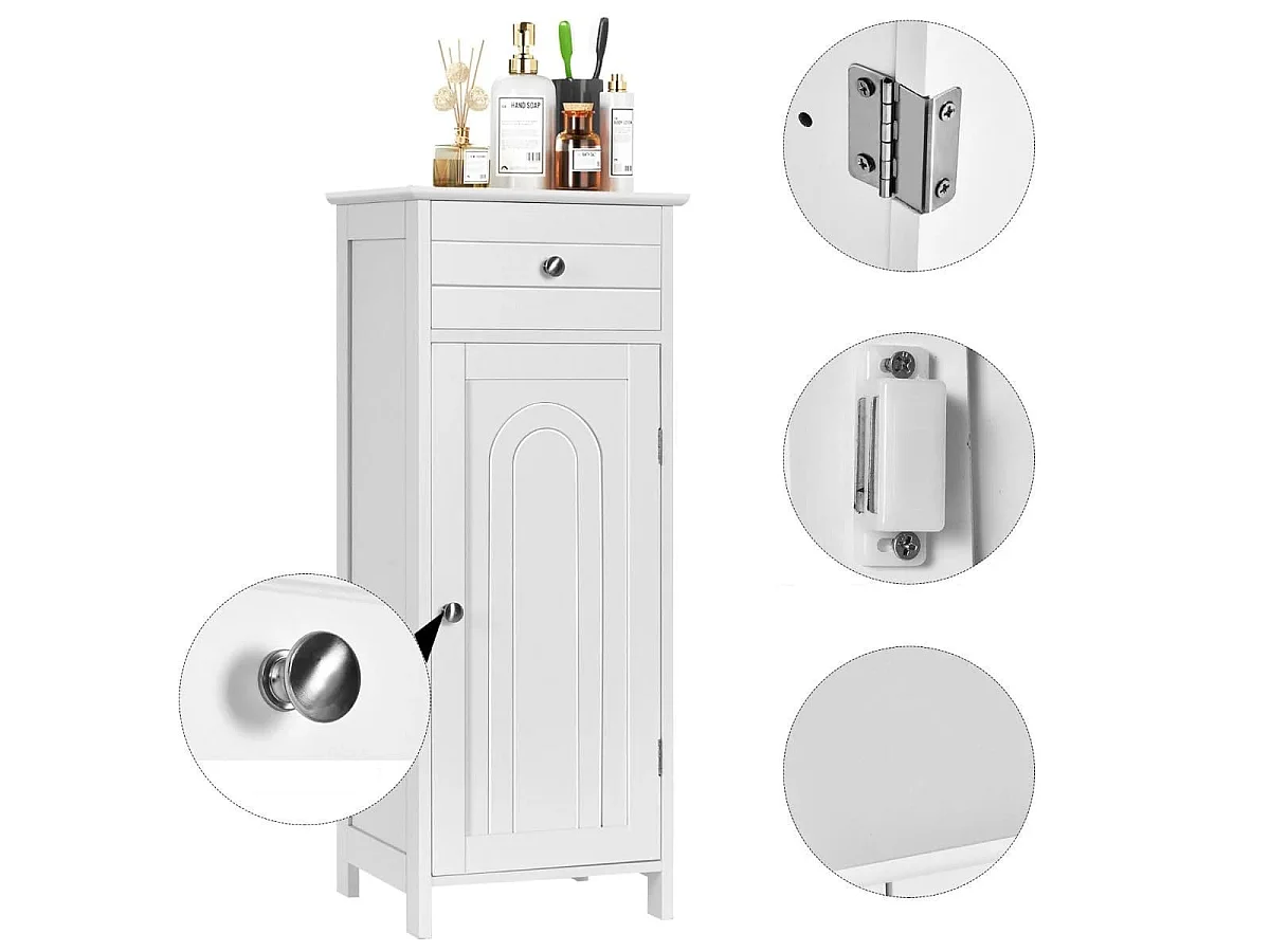 Armadio del bagno con anta singolae e 2 mensole regolabili, Organizer verticale per bagno e salone Bianco