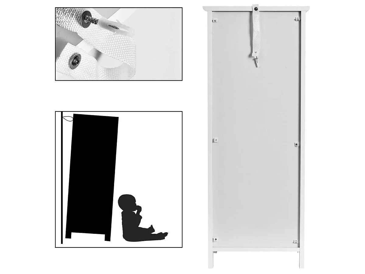 Armadio del bagno con anta singolae e 2 mensole regolabili, Organizer verticale per bagno e salone Bianco