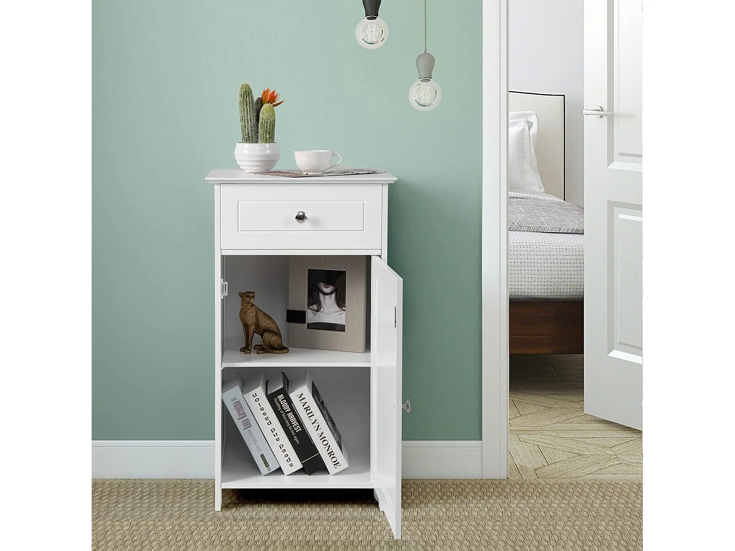 Badezimmerschrank mit Schublade Stehender Badezimmerschrank Weiß