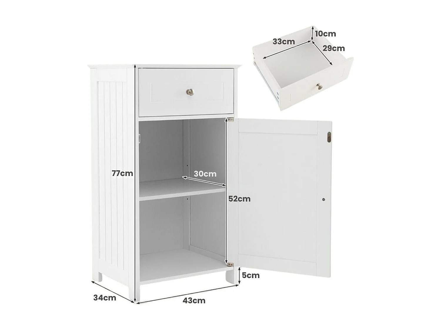 Badezimmerschrank mit Schublade Stehender Badezimmerschrank Weiß