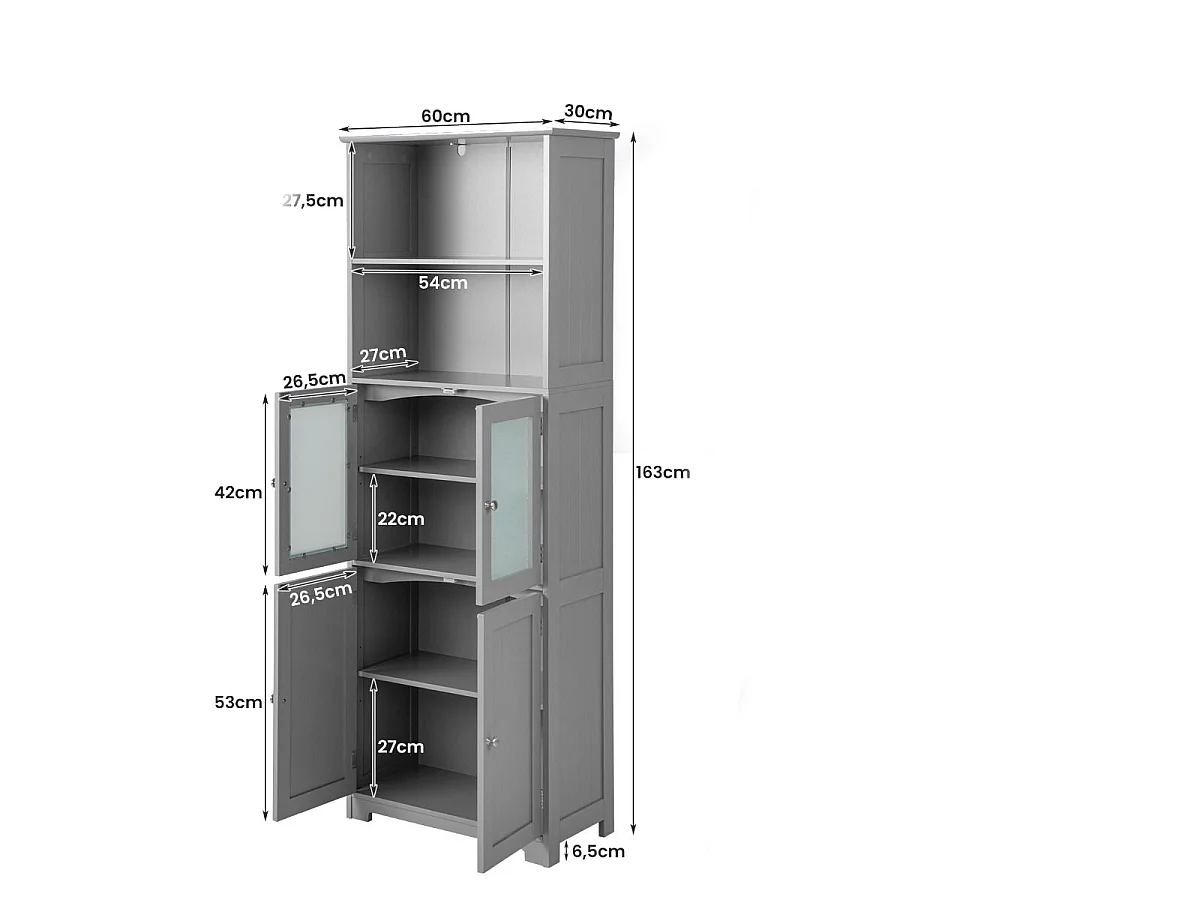Schrank mit 2 offenen Einlegeböden, 60 x 30 x 163 cm