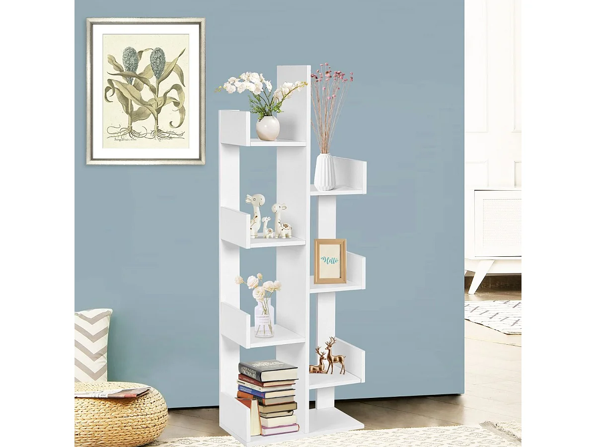 Industrielles Bücherregal mit 8 Regalböden in Weiß, aus Holz, 145 cm hoch, 50 cm breit, 80 kg belastbar