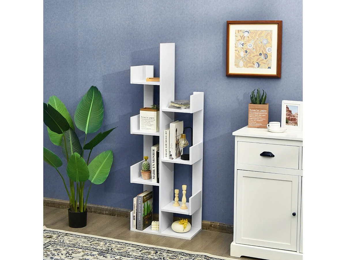 Industrielles Bücherregal mit 8 Regalböden in Weiß, aus Holz, 145 cm hoch, 50 cm breit, 80 kg belastbar