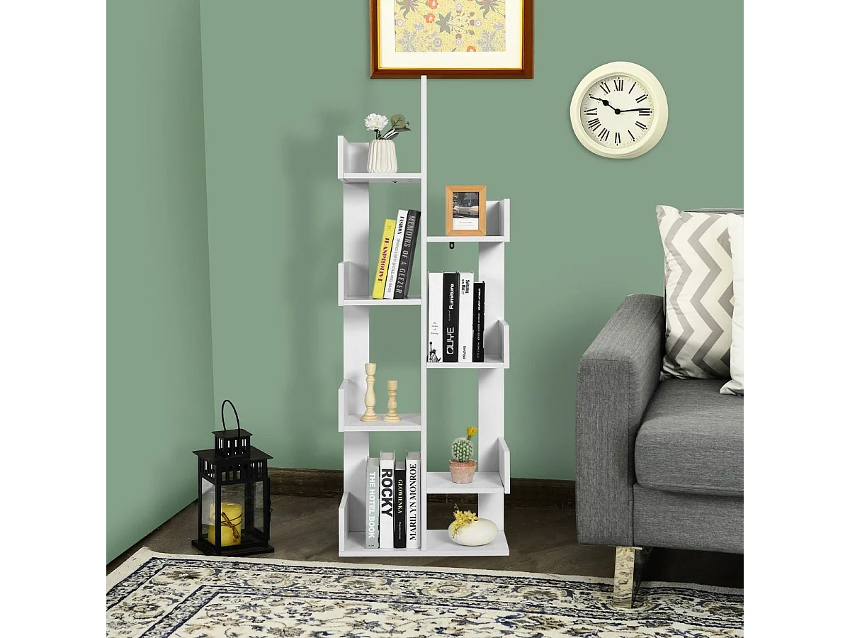 Industrielles Bücherregal mit 8 Regalböden in Weiß, aus Holz, 145 cm hoch, 50 cm breit, 80 kg belastbar