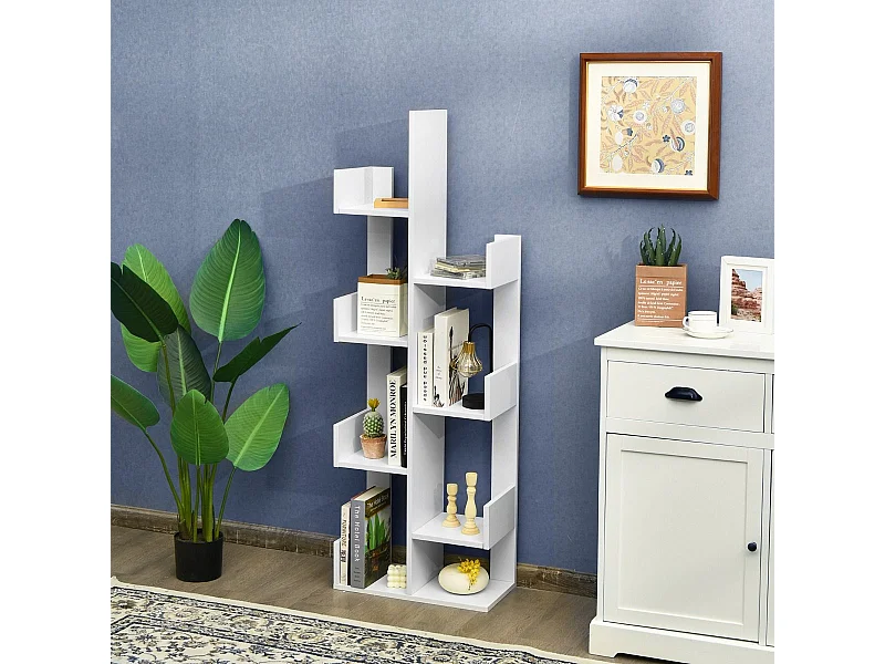 Industrielles Bücherregal mit 8 Regalböden in Weiß, aus Holz, 145 cm hoch, 50 cm breit, 80 kg belastbar