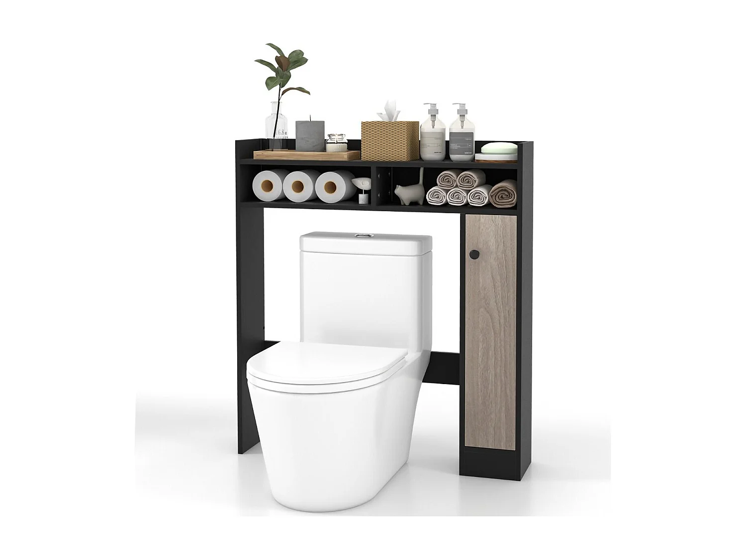 Toilettenschrank Bad Überbauschrank mit Verstellbaren Regalböden Toilettenständer