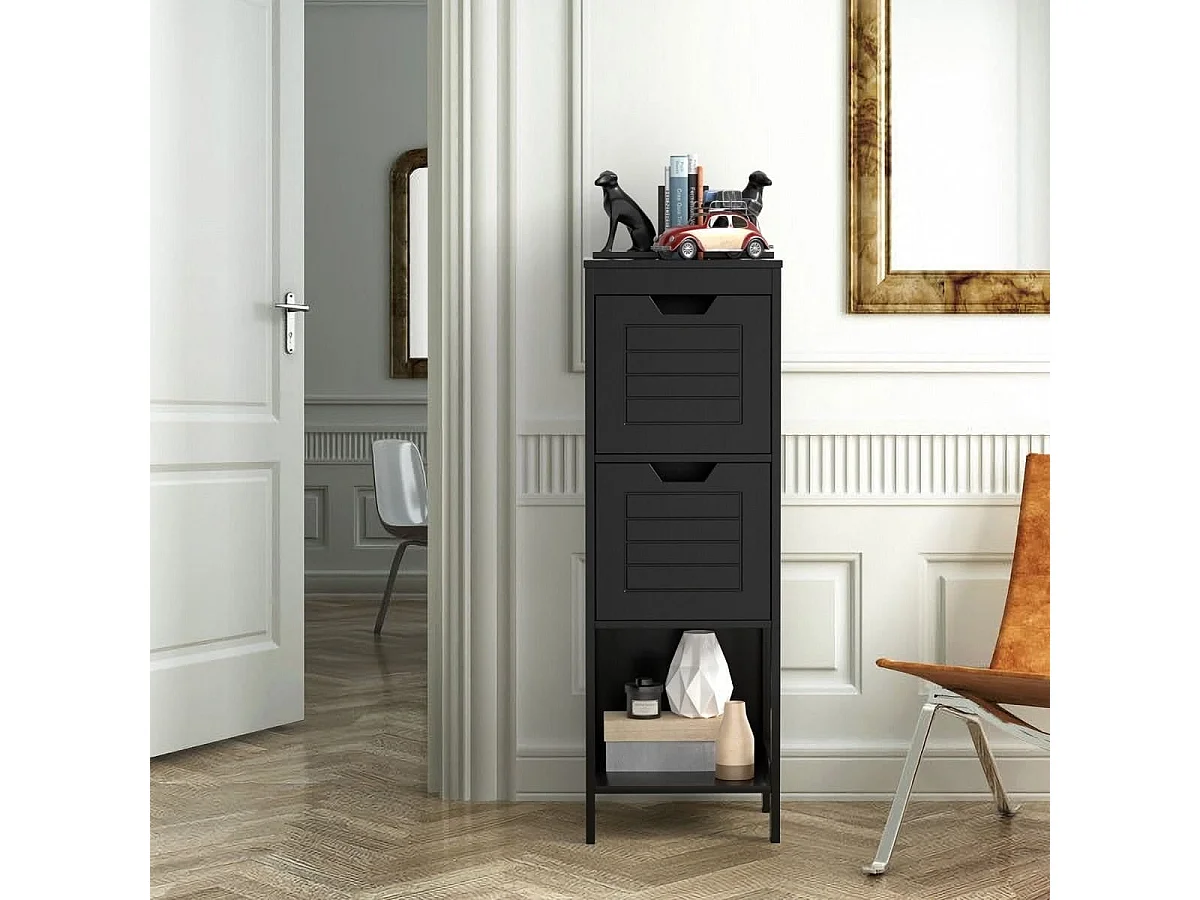 Badkommode aus Holz Badschrank mit 2 Schubladen 30 x 30 x 89 cm Schwarz