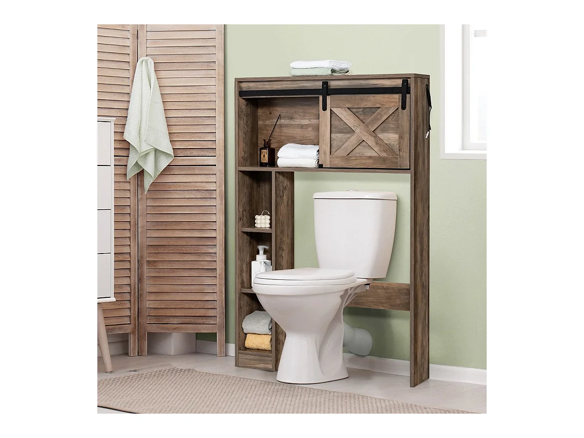 Étagère de Toilette Meuble de Salle de Bains avec avec 3 Etagères et 2 Placards Porte d'Armoire Mobile 84 x 17 x 128 cm