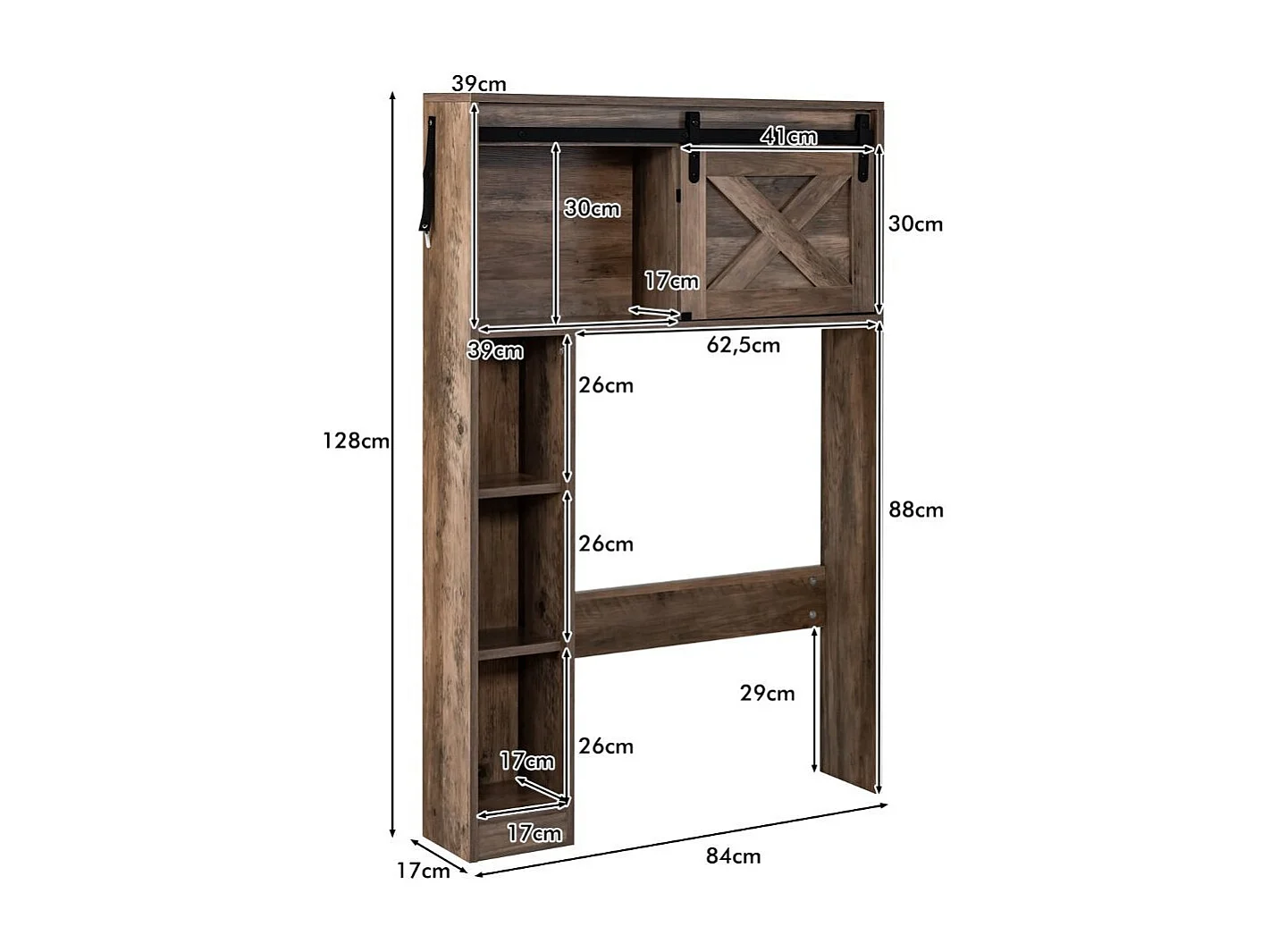 Toilettenschrank aus Holz Toilettenregal mit Schiebetür 84 x 17 x 128 cm Braun