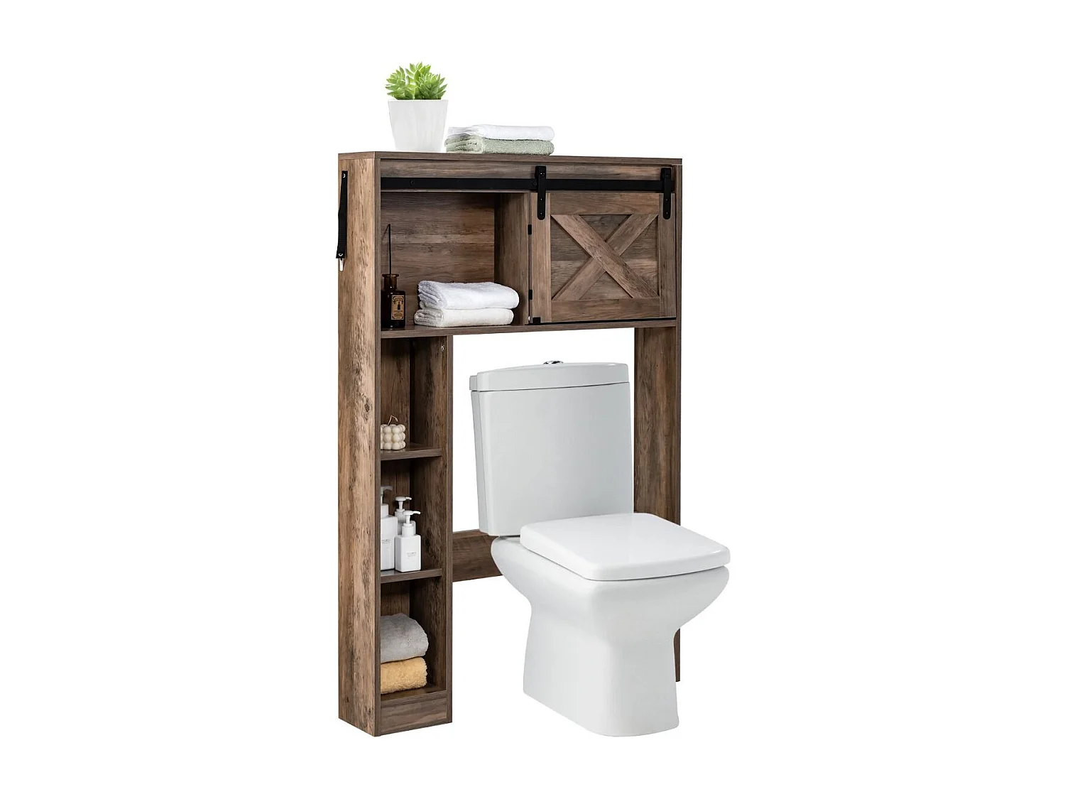 Toilettenschrank aus Holz Toilettenregal mit Schiebetür 84 x 17 x 128 cm Braun