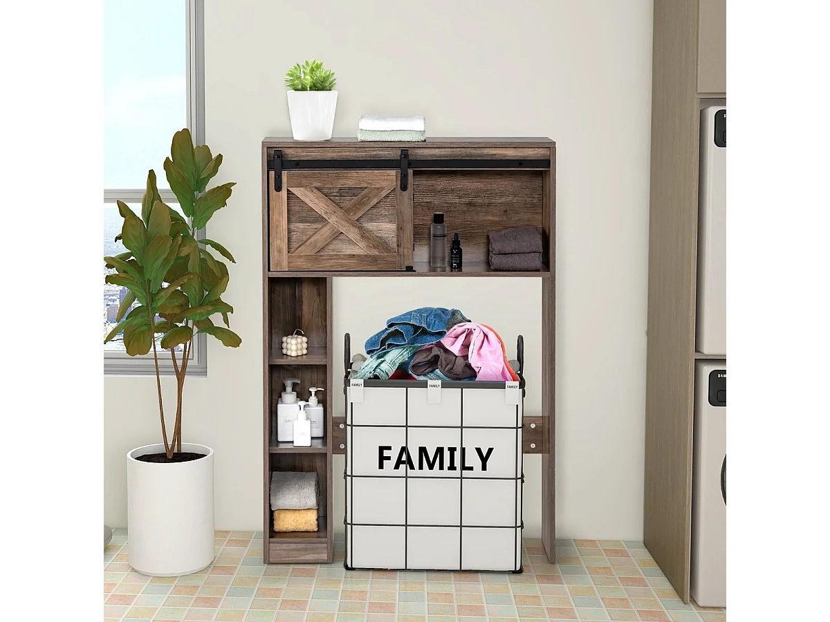 Toilettenschrank aus Holz Toilettenregal mit Schiebetür 84 x 17 x 128 cm Braun