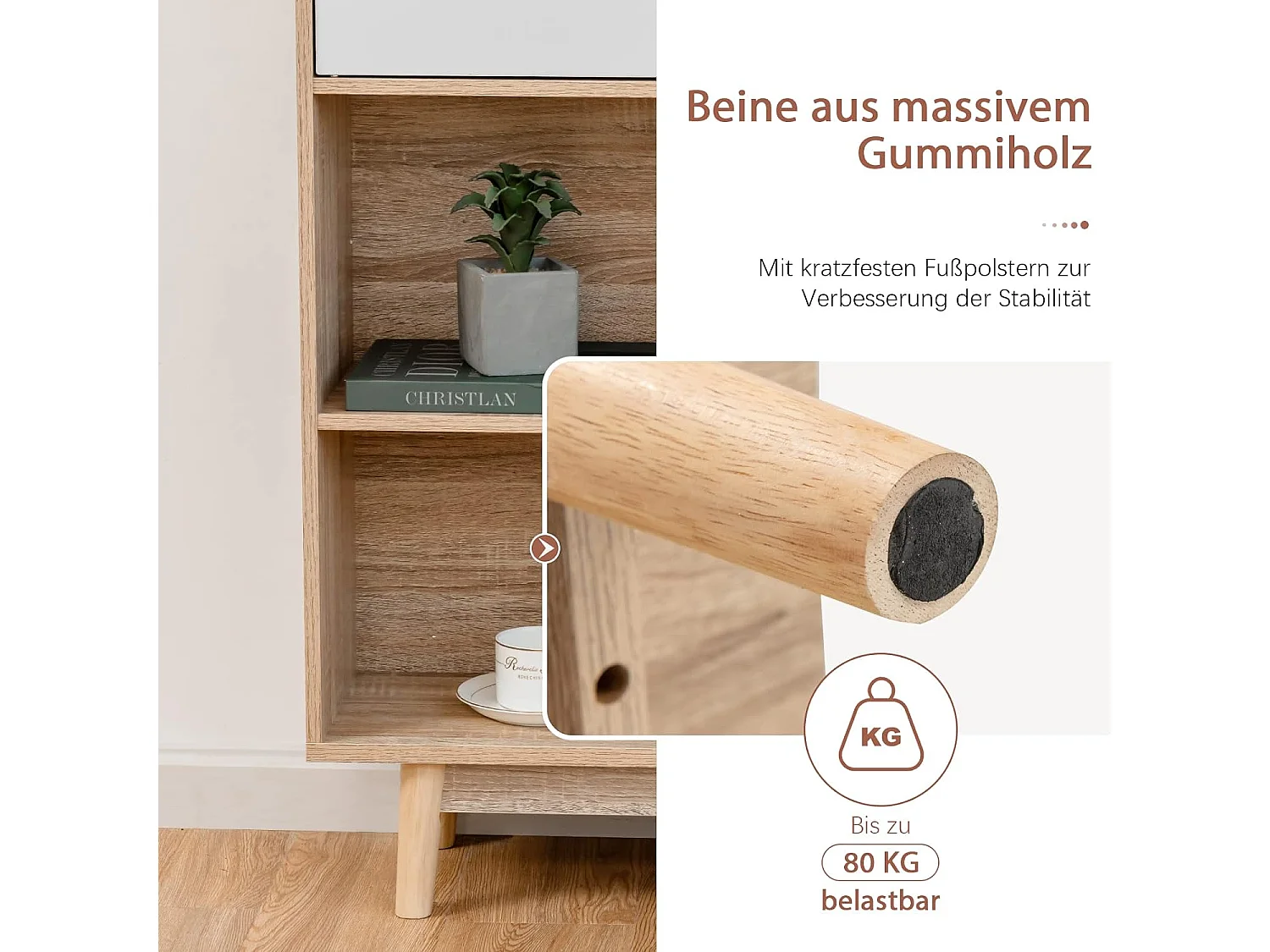 Bücherregal 4-stöckiges Bücherregal mit 2 Türen 4 offene Regale 80 x 24 x 120 cm Weiß