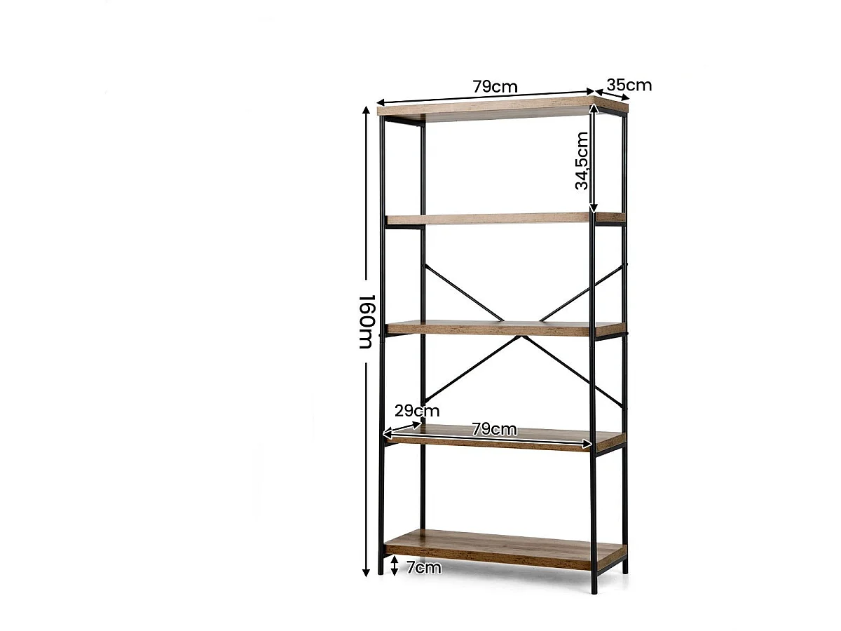Bücherregal mit 5 Ebenen & Metallrahmen & Industrie-Design Standregal Büroregal Braun