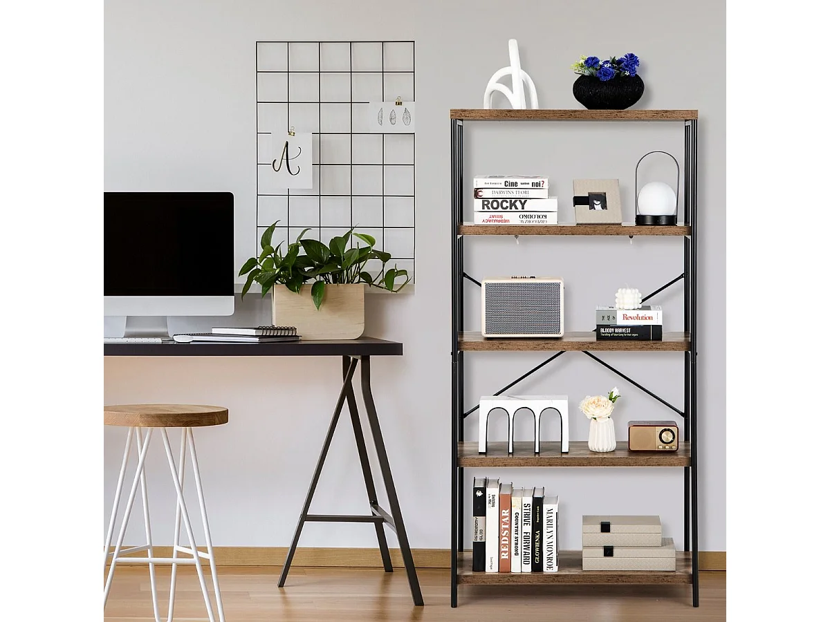 Bücherregal mit 5 Ebenen & Metallrahmen & Industrie-Design Standregal Büroregal Braun