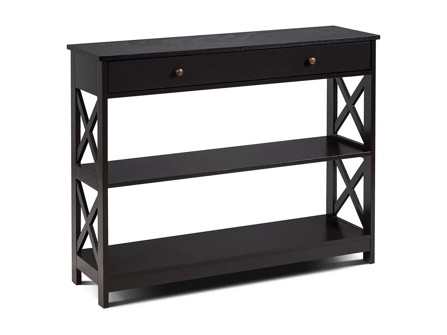 Tavolo da ingresso per salone e corridoio con 1 cassetto e 2 mensole, Tavolino da parete con 3 livelli Nero