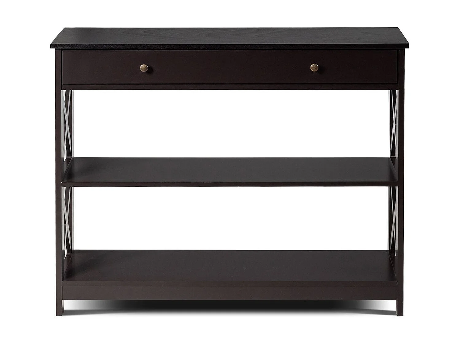 Tavolo da ingresso per salone e corridoio con 1 cassetto e 2 mensole, Tavolino da parete con 3 livelli Nero