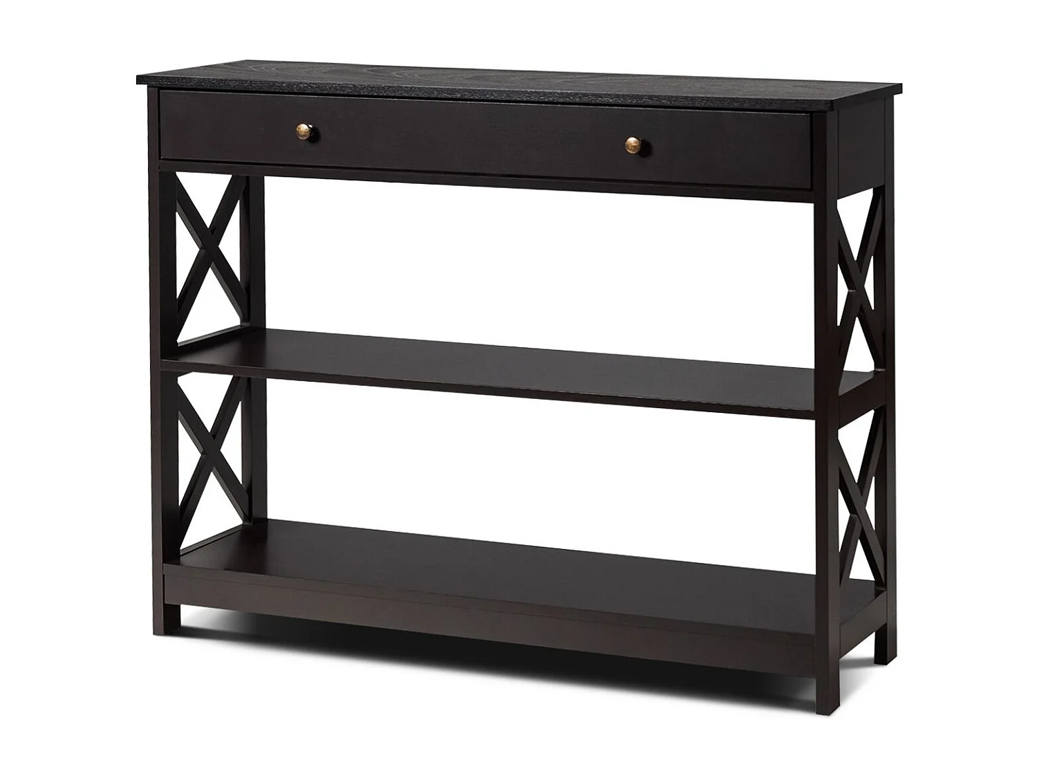Tavolo da ingresso per salone e corridoio con 1 cassetto e 2 mensole, Tavolino da parete con 3 livelli Nero
