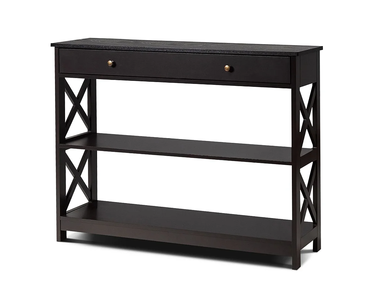 3 Ebene Konsolentisch mit Schublade Flurtisch aus Holz 100 x 30 x 80 cm Schwarz