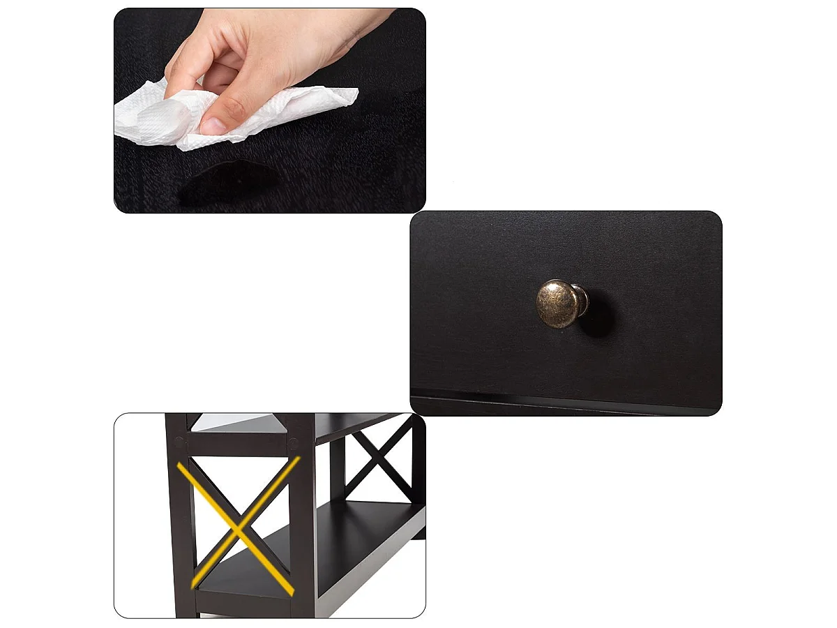 3 Ebene Konsolentisch mit Schublade Flurtisch aus Holz 100 x 30 x 80 cm Schwarz