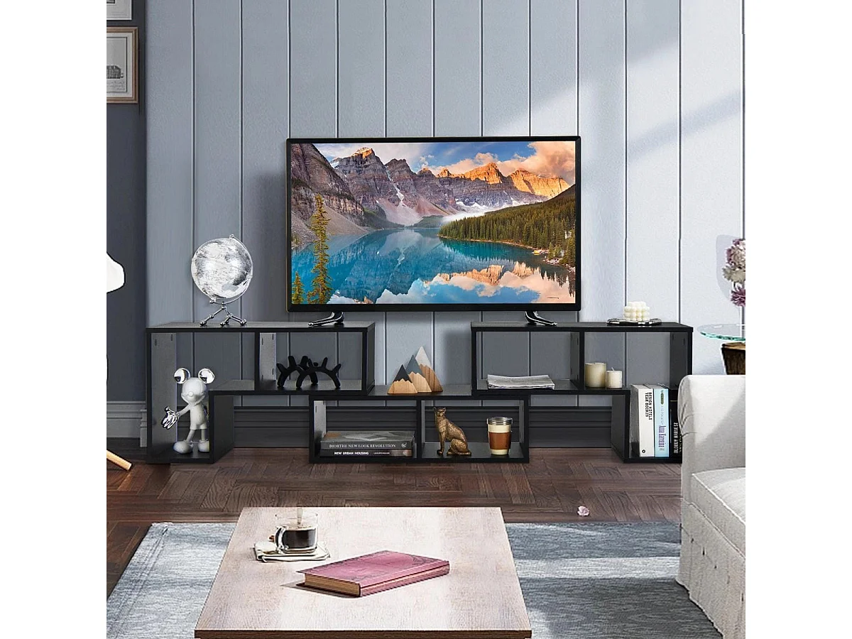 Supporto per console TV 65 pollici in 3 pezzi, Centro di intrattenimento per riporre e esporre Nero