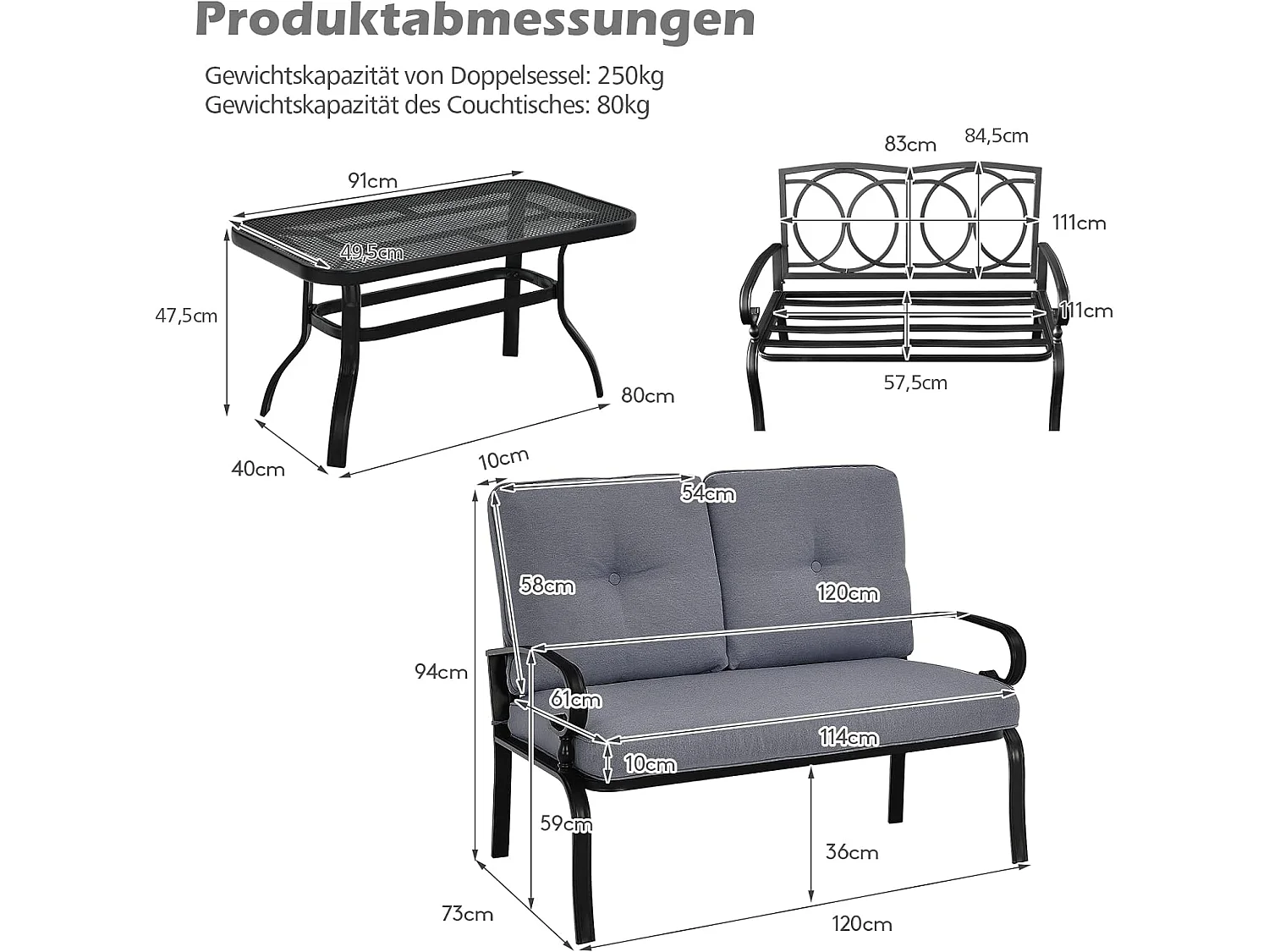 Balkonmöbel-Set mit Kissen