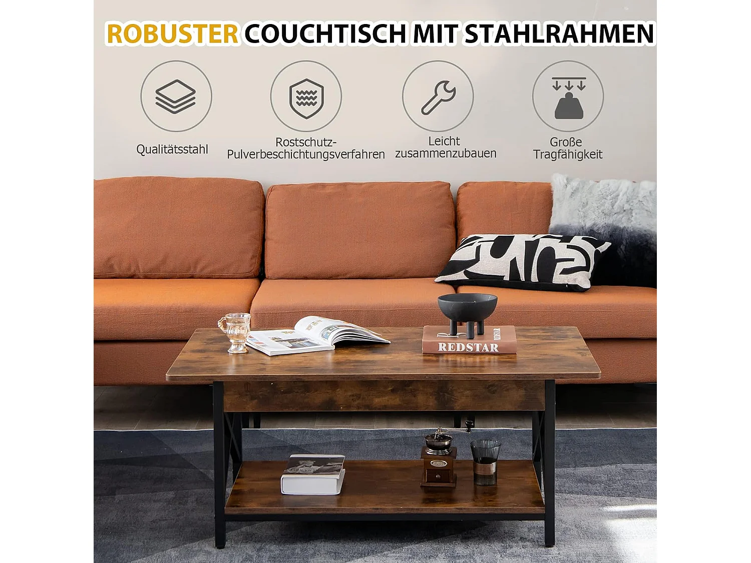 Couchtisch, Kaffeetisch mit Ablage VH32854