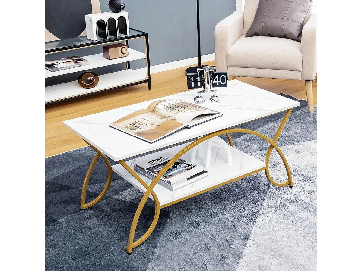 Tavolino con aspetto marmoreo Tavolo da divano moderno in marmo artificiale 100 x 50 x 45 cm Bianco