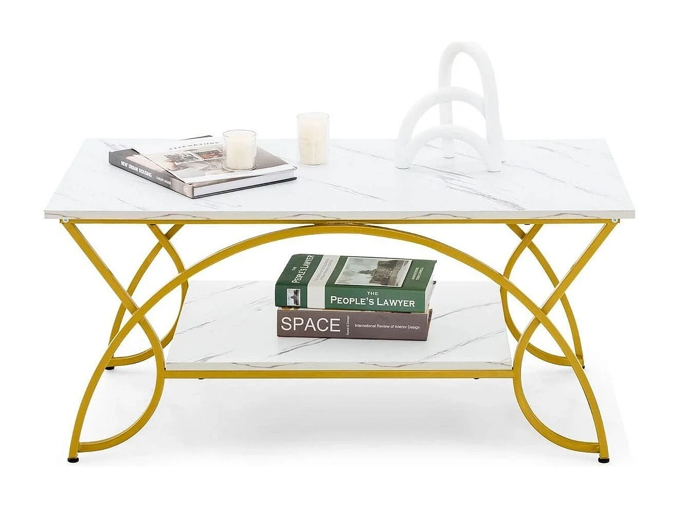 Tavolino con aspetto marmoreo Tavolo da divano moderno in marmo artificiale 100 x 50 x 45 cm Bianco