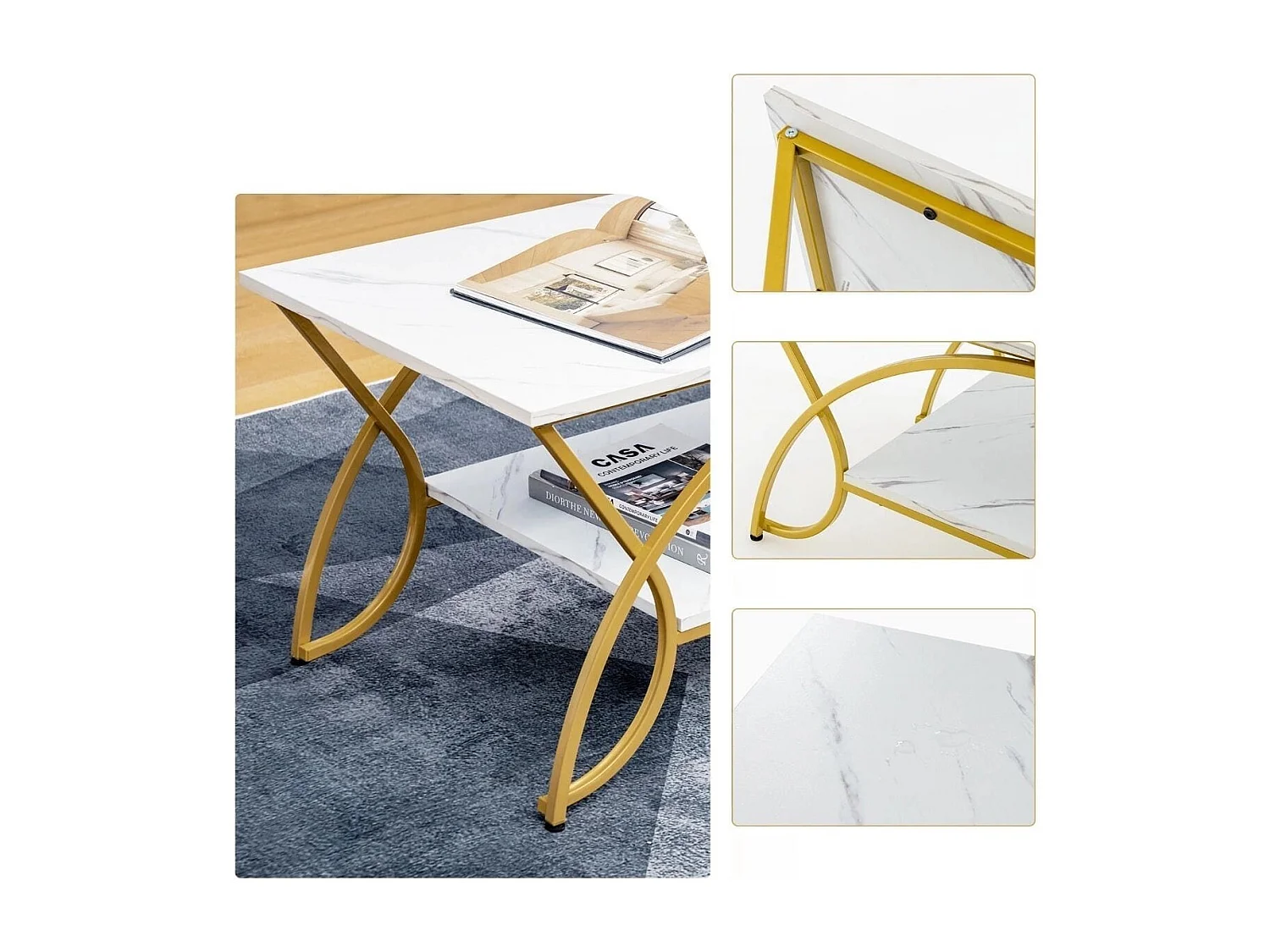 Tavolino con aspetto marmoreo Tavolo da divano moderno in marmo artificiale 100 x 50 x 45 cm Bianco