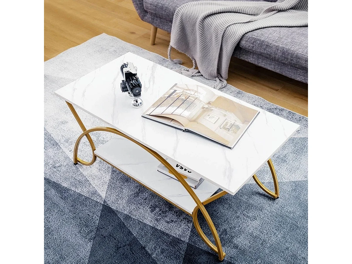 Tavolino con aspetto marmoreo Tavolo da divano moderno in marmo artificiale 100 x 50 x 45 cm Bianco